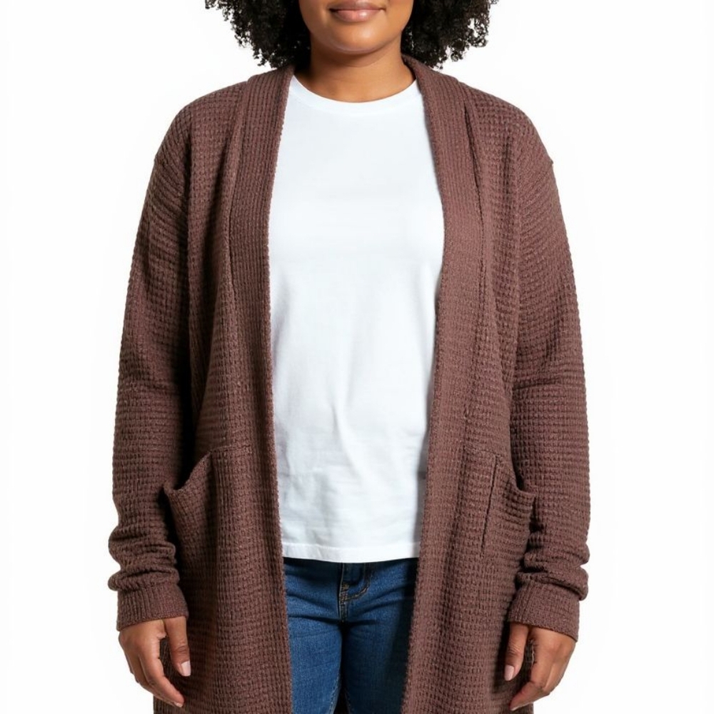 Blakeley Chocolate Brown Waffle Knit Open Front Cardigan